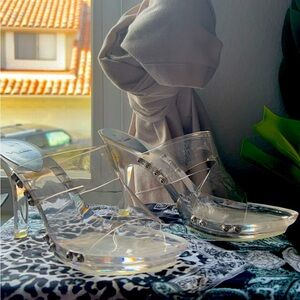 B: NINA HEELS Size: 8W ( 5 inch clear heel )